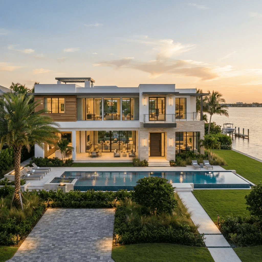 Luxury new construction home in Ellenton, Florida with expansive windows served by Sarasota Window Blinds