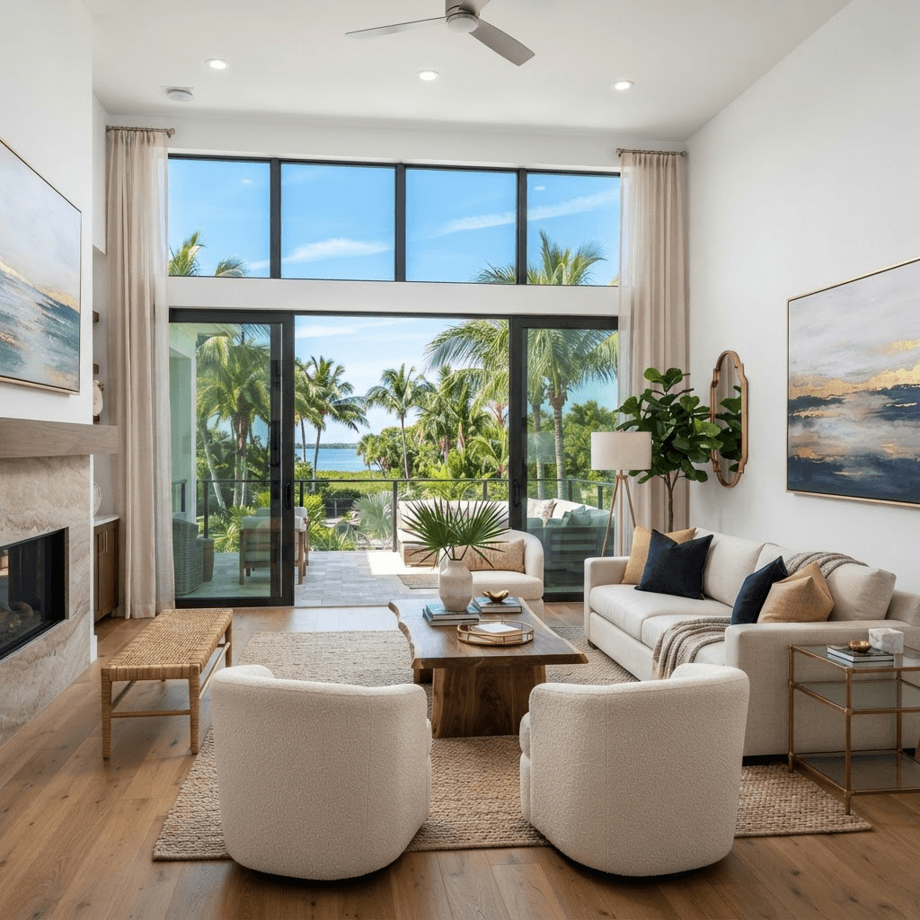 Large impact windows in a luxury Longboat Key waterfront home
