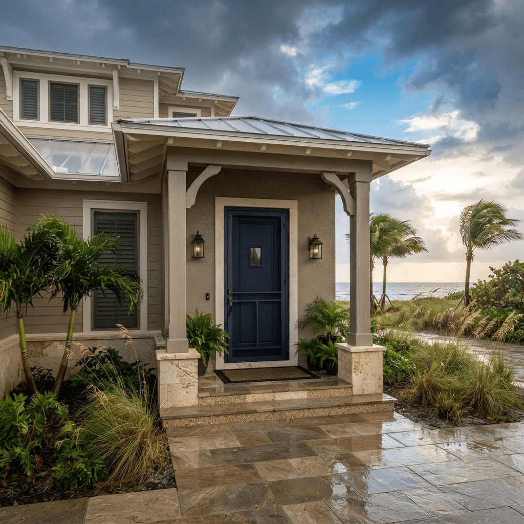 Large impact-rated hurricane doors in a luxury Longboat Key waterfront home