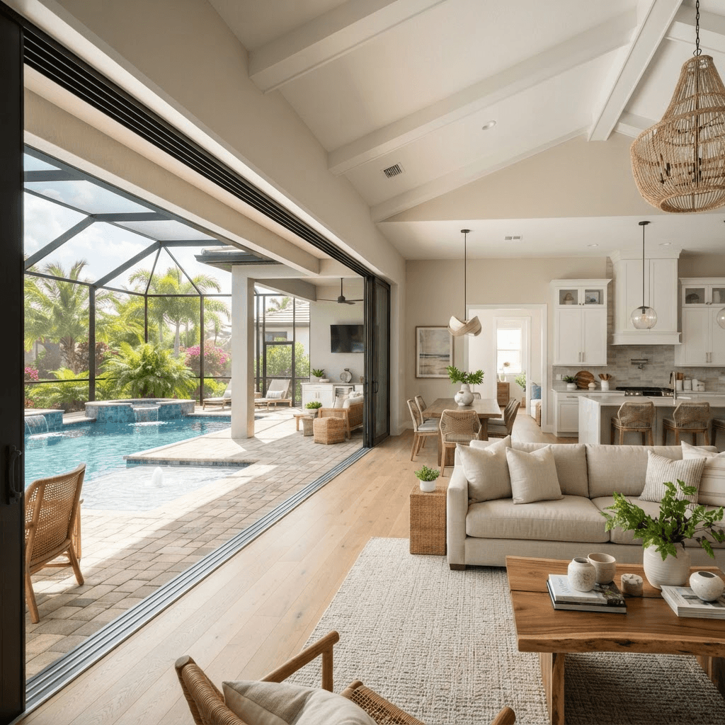Impact-rated sliding glass doors opening to a Lakewood Ranch lanai