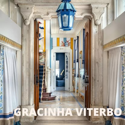 Ornate blue-and-yellow Portuguese hallway from the Gracinha Viterbo designer collaboration