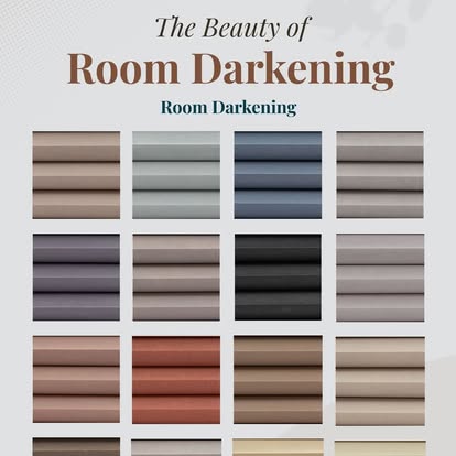 Norman "The Beauty of Room Darkening" graphic showing a grid of room-darkening fabric swatches